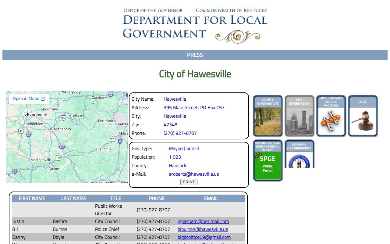 Kentucky Department for Local Government Hawesville profile