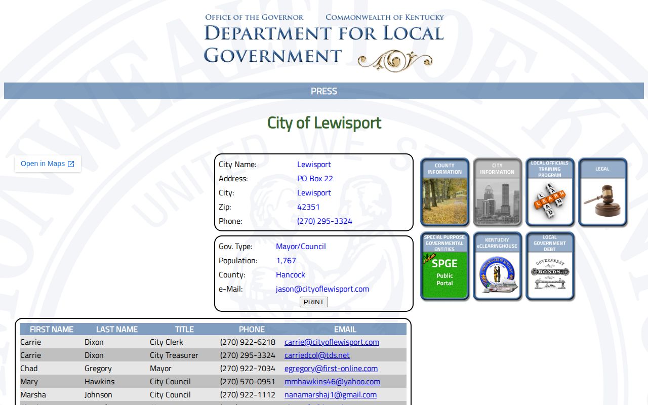 Kentucky DLG Lewisport city profile